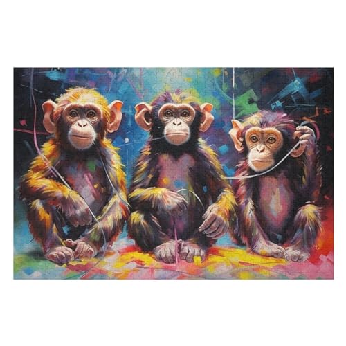 AFFE Puzzles 1000 Teile Erwachsener Kniffel Spaß Für Die Ganze Familie, Holzpuzzle Kinder Erwachsene, Impossible Puzzle Schwer （75×50cm） von LTTTT