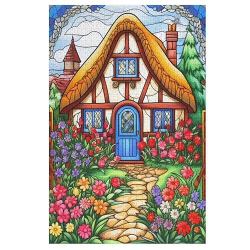 Bergdorfhütte Holzpuzzle 1000 Teile Klassische Puzzles Erwachsene Kinder Puzzle DIY Kit Holzspielzeug Einzigartiges Geschenk 78×53cm von LTTTT