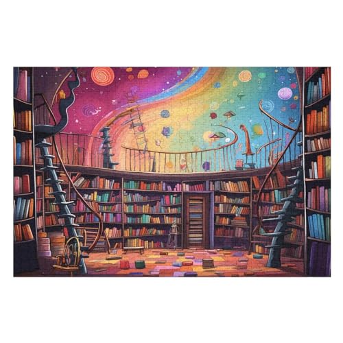 Bücherregal Puzzle Für Erwachsene 1000 Teile Premium Recyceltes Brett Zum Lernen, Lernspielzeug, Familienspiele Kinder Holzpuzzle （75×50cm） von LTTTT
