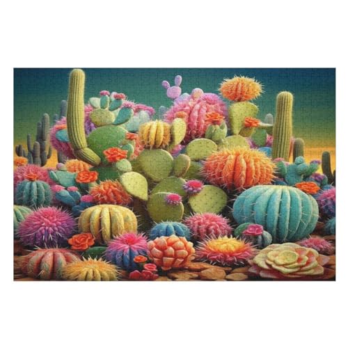 Cactus Holzpuzzle 1000 Teile Klassische Puzzles Erwachsene Kinder Puzzle DIY Kit Holzspielzeug Einzigartiges Geschenk （75×50cm） von LTTTT