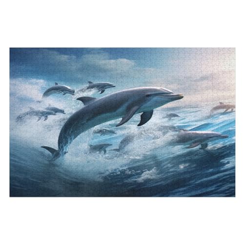 Delphin Holzpuzzle 1000 Teile Klassische Puzzles Erwachsene Kinder Puzzle DIY Kit Holzspielzeug Einzigartiges Geschenk （75×50cm） von LTTTT