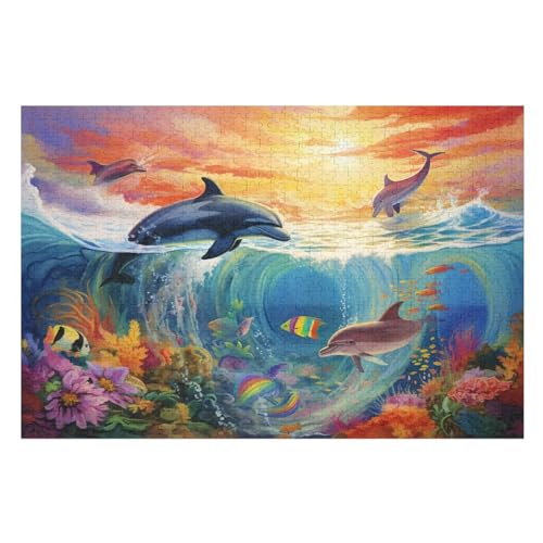 Delphins Holzpuzzle Für Erwachsene Teenager Stress Abbauen Familien-Puzzlespiel Poster 1000-teiliges Puzzle Kinder Lernspiel （75×50cm） von LTTTT