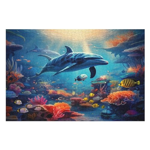 Delphins Puzzle Für Erwachsene,1000-teiliges Puzzles, Für Kinder,Holzpuzzle,Lernspielzeug, （75×50cm） von LTTTT