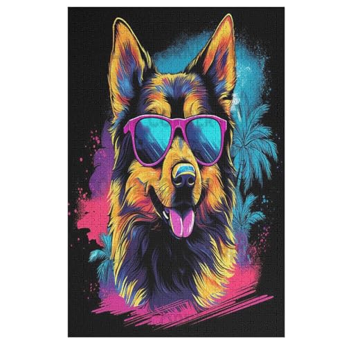 Deutscher Schäferhund Holzpuzzle - 1000 Teiliges Jigsaw Knobelspiel - Puzzle Für Erwachsene & Kinder - Outdoor & Reisespielzeug 78×53cm von LTTTT