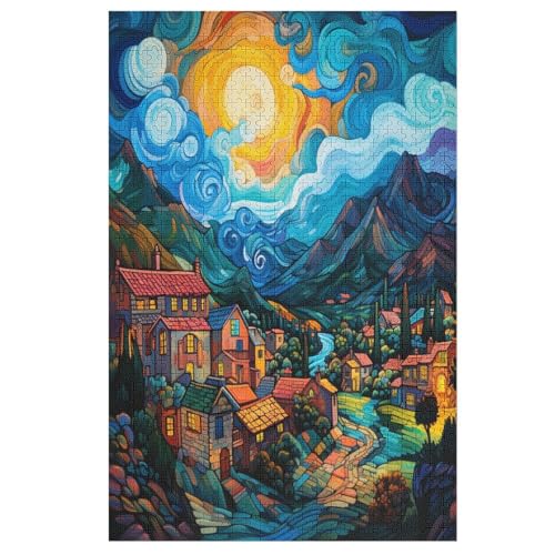 Dörfer Holzpuzzle 1000 Teile Klassische Puzzles Erwachsene Kinder Puzzle DIY Kit Holzspielzeug Einzigartiges Geschenk 78×53cm von LTTTT