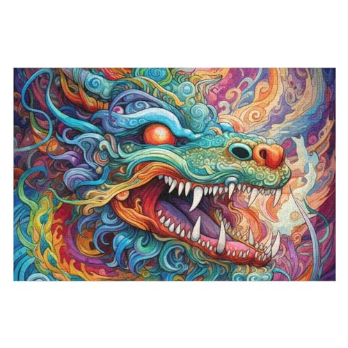 Drache Holzpuzzle 1000 Teile Klassische Puzzles Erwachsene Kinder Puzzle DIY Kit Holzspielzeug Einzigartiges Geschenk （75×50cm） von LTTTT
