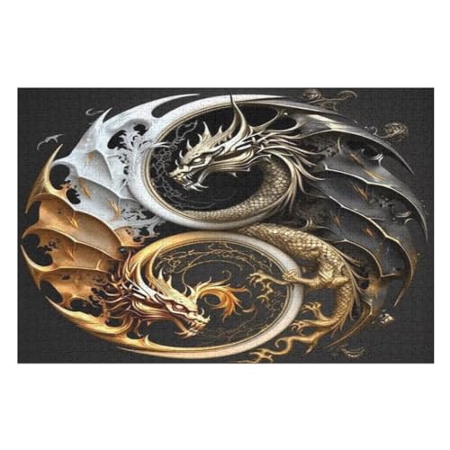 Drache Holzpuzzle 1000 Teile Klassische Puzzles Erwachsene Kinder Puzzle DIY Kit Holzspielzeug Einzigartiges Geschenk （75×50cm） von LTTTT