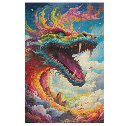 Drache Holzpuzzle 1000 Teile Klassische Puzzles Erwachsene Kinder Puzzle DIY Kit Holzspielzeug Einzigartiges Geschenk 78×53cm von LTTTT