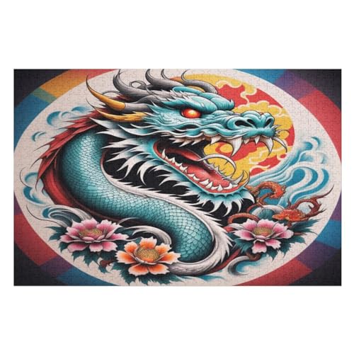 Drache Holzpuzzle - 1000 Teiliges Jigsaw Knobelspiel - Puzzle Für Erwachsene & Kinder - Outdoor & Reisespielzeug （75×50cm） von LTTTT