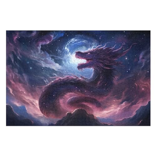 Drache Holzpuzzle - 1000 Teiliges Jigsaw Knobelspiel - Puzzle Für Erwachsene & Kinder - Outdoor & Reisespielzeug （75×50cm） von LTTTT