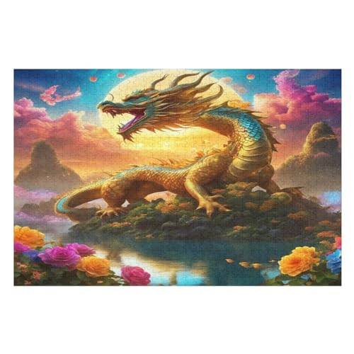 Drache Puzzle Für Erwachsene,1000-teiliges Puzzles, Für Kinder,Holzpuzzle,Lernspielzeug, （75×50cm） von LTTTT
