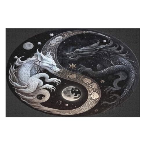 Drache Puzzle Für Erwachsene 1000 Teile Premium Recyceltes Brett Zum Lernen, Lernspielzeug, Familienspiele Kinder Holzpuzzle （75×50cm） von LTTTT