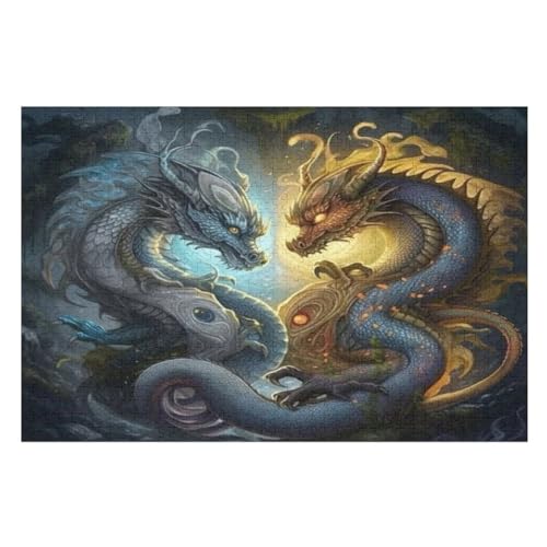 Drache Puzzles 1000 Teile Erwachsener Kniffel Spaß Für Die Ganze Familie, Holzpuzzle Kinder Erwachsene, Impossible Puzzle Schwer （75×50cm） von LTTTT
