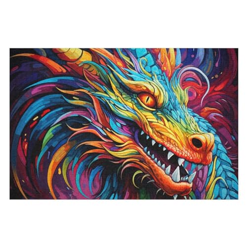 Drache Puzzles 1000 Teile Erwachsener Kniffel Spaß Für Die Ganze Familie, Holzpuzzle Kinder Erwachsene, Impossible Puzzle Schwer （75×50cm） von LTTTT