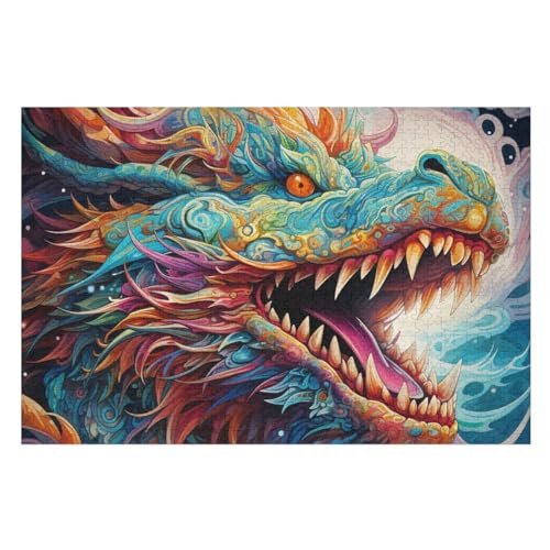 Drache Puzzles 1000 Teile Für Jugendliche Kreatives Holzpuzzlespielzeug Familienspiel Schwierigkeitsgrad Herausforderungspuzzles （75×50cm） von LTTTT
