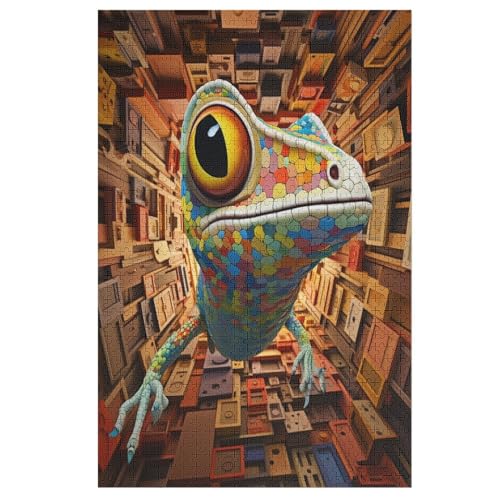 Eidechse Holzpuzzle 1000 Teile Klassische Puzzles Erwachsene Kinder Puzzle DIY Kit Holzspielzeug Einzigartiges Geschenk 78×53cm von LTTTT