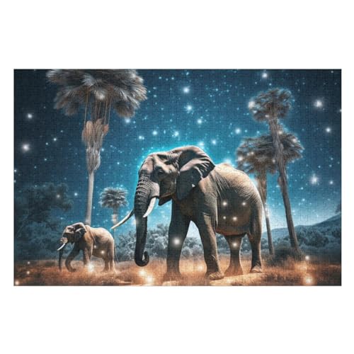 Elefant Puzzles 1000 Teile Erwachsener Kniffel Spaß Für Die Ganze Familie, Holzpuzzle Kinder Erwachsene, Impossible Puzzle Schwer （75×50cm） von LTTTT