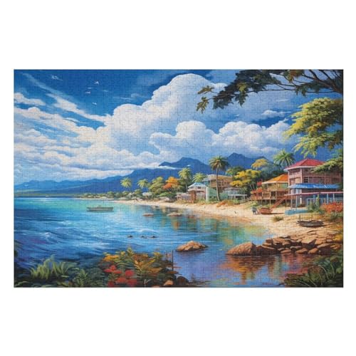 Ferienbucht 1000 Teile Puzzles Für Erwachsene, Impossible Puzzle, GesKükenlichkeitsspiel Für Die Ganze Familie, Kinder Holzpuzzle （75×50cm） von LTTTT