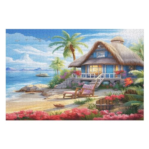 Ferienhaus am Meer Puzzles 1000 Teile Erwachsener Kniffel Spaß Für Die Ganze Familie, Holzpuzzle Kinder Erwachsene, Impossible Puzzle Schwer （75×50cm） von LTTTT