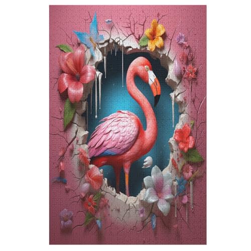 Flamingo Holzpuzzle 1000 Teile Klassische Puzzles Erwachsene Kinder Puzzle DIY Kit Holzspielzeug Einzigartiges Geschenk 78×53cm von LTTTT