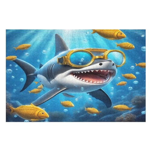 Für Erwachsene 1000-Teiliges Hai -Puzzles, Holzbrett-Puzzle, Für Kinder, Geschenke, （75×50cm） von LTTTT