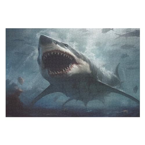 Hai -Puzzle, 1000 Teile,Holzpuzzle Für Erwachsene Kinder, Lustiges Spielzeug, Denkspiel, Bildungsspiel, （75×50cm） von LTTTT