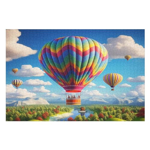 Heißluftballon 1000 Teile Holzpuzzle,einzigartiges Puzzle, Geschenk Für Erwachsene,Familienspiel,Herausforderungsaktivität,（75×50cm） von LTTTT