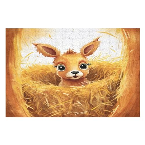 Heuhaufen-Hirsch Holzpuzzle 1000 Teile, Knobelspiele Für Erwachsene, Teenager, Puzzles Unmögliche - Kinder Puzzle Zimmer Deko （75×50cm） von LTTTT