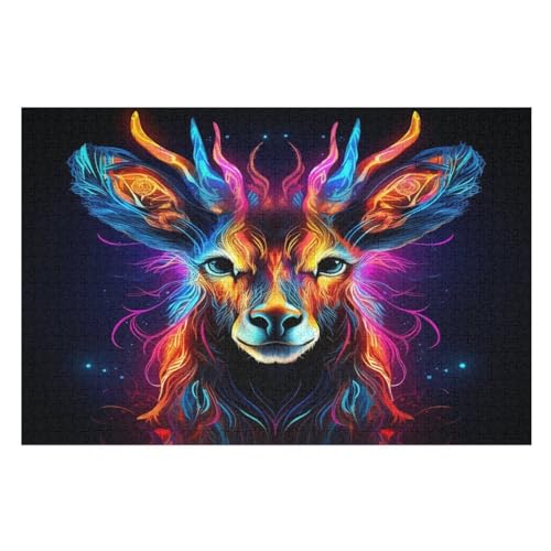 Hirsch 1000 Teile Holzpuzzle,einzigartiges Puzzle, Geschenk Für Erwachsene,Familienspiel,Herausforderungsaktivität,（75×50cm） von LTTTT