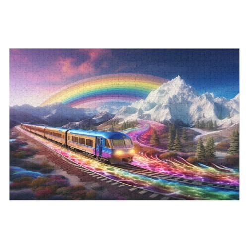 Holzpuzzle 1000 Teile, Rainbow Zug Puzzles Erwachsene Und Kinder, Am Besten Für Die Familienspielsammlung （75×50cm） von LTTTT