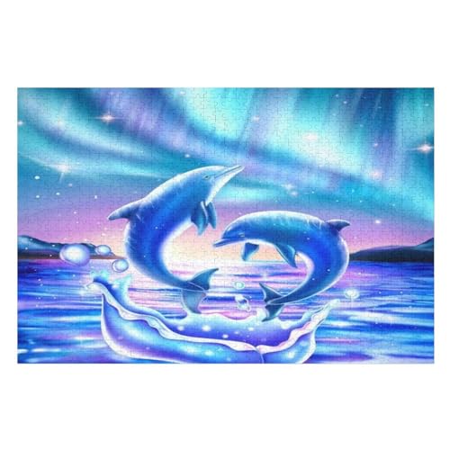 Holzpuzzles 1000 Teile Delphin -Puzzle Für Jungen Und Mädchen, Schwierigkeitsgrad, Lernspiele, Familienspielzeug （75×50cm） von LTTTT