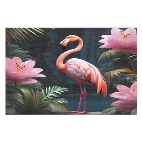 Holzpuzzles 1000 Teile Flamingo -Puzzle Für Jungen Und Mädchen, Schwierigkeitsgrad, Lernspiele, Familienspielzeug （75×50cm） von LTTTT