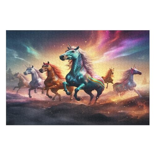 Holzpuzzles 1000 Teile Horse -Puzzle Für Jungen Und Mädchen, Schwierigkeitsgrad, Lernspiele, Familienspielzeug （75×50cm） von LTTTT