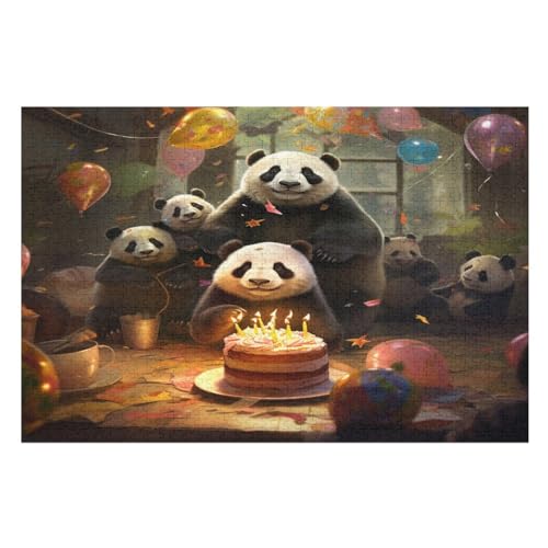 Holzpuzzles 1000 Teile Panda -Puzzle Für Jungen Und Mädchen, Schwierigkeitsgrad, Lernspiele, Familienspielzeug （75×50cm） von LTTTT
