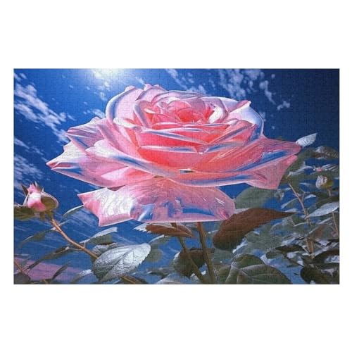 Holzpuzzles 1000 Teile Rose -Puzzle Für Jungen Und Mädchen, Schwierigkeitsgrad, Lernspiele, Familienspielzeug （75×50cm） von LTTTT