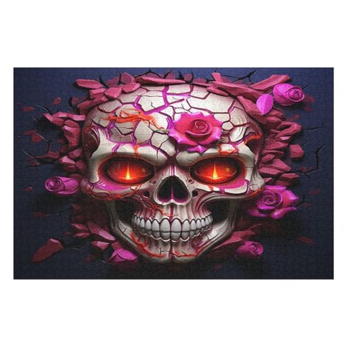 Holzpuzzles 1000 Teile Totenkopf -Puzzle Für Jungen Und Mädchen, Schwierigkeitsgrad, Lernspiele, Familienspielzeug （75×50cm） von LTTTT