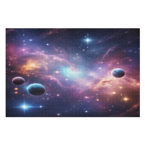 Holzpuzzles 1000 Teile Weltraumplanet -Puzzle Für Jungen Und Mädchen, Schwierigkeitsgrad, Lernspiele, Familienspielzeug （75×50cm） von LTTTT