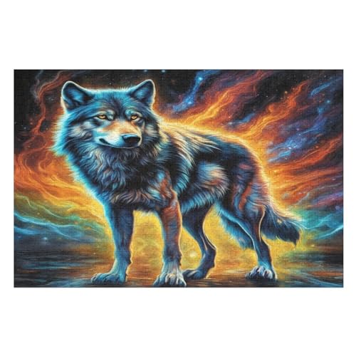 Holzpuzzles 1000 Teile Wolf -Puzzle Für Jungen Und Mädchen, Schwierigkeitsgrad, Lernspiele, Familienspielzeug （75×50cm） von LTTTT