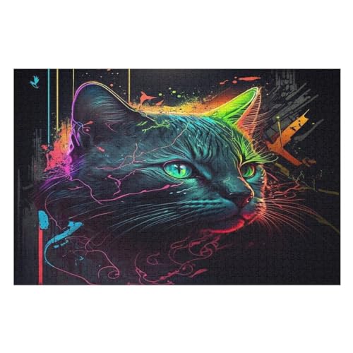 Katze Holzpuzzle 1000 Teile,Puzzles Für Erwachsene, Impossible Puzzle, Kinder Legespiel （75×50cm） von LTTTT