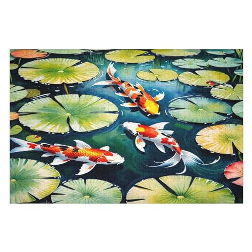 Koi Fisch 1000 Teile Puzzles Für Erwachsene,Holzpuzzle - Verringerter Druck Schwieriges Unmögliche Puzzle Für 12+ Kinder （75×50cm） von LTTTT