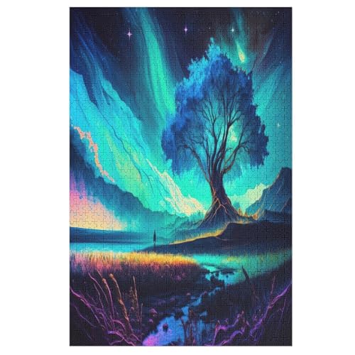 Kosmischer Baum des Lebens Puzzle Für Erwachsene 1000 Teile Premium Recyceltes Brett Zum Lernen, Lernspielzeug, Familienspiele Kinder Holzpuzzle 78×53cm von LTTTT