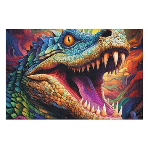 Krokodil -Puzzle, 1000 Teile,Holzpuzzle Für Erwachsene Kinder, Lustiges Spielzeug, Denkspiel, Bildungsspiel, （75×50cm） von LTTTT