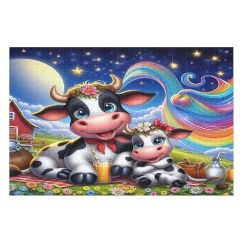 Kuh 1000 Teile Puzzles Für Erwachsene, Impossible Puzzle, GesKükenlichkeitsspiel Für Die Ganze Familie, Kinder Holzpuzzle （75×50cm） von LTTTT