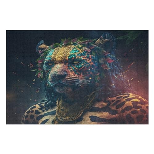 Leopard Puzzles 1000 Teile Erwachsener Kniffel Spaß Für Die Ganze Familie, Holzpuzzle Kinder Erwachsene, Impossible Puzzle Schwer （75×50cm） von LTTTT