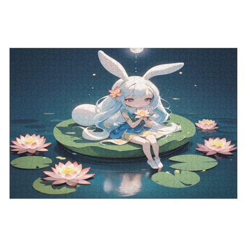 Puzzle 1000 Teile Lotus Leaf Girl Holzpuzzle Für Erwachsene Lernspiel Herausforderungsspielzeug The Puzzles Für Erwachsene Kinder （75×50cm） von LTTTT