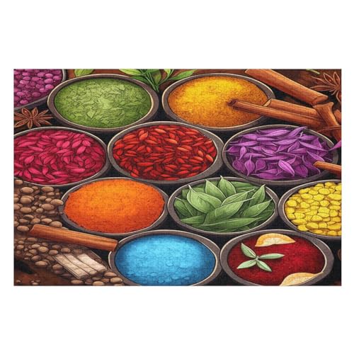 Puzzle Bunte Gewürze, 1000 Puzzleteile Für Kinder, Holzpuzzles, Geeignet Für Erwachsene Lernspiel, （75×50cm） von LTTTT