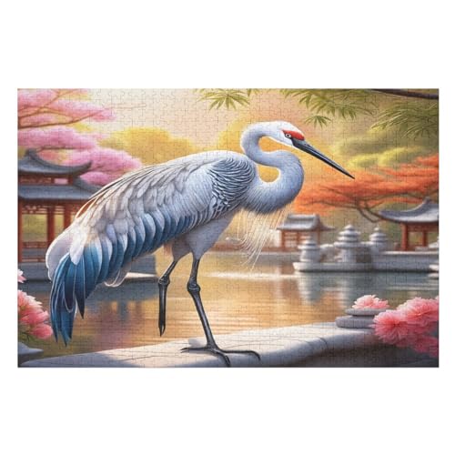 Puzzle Für Erwachsene, 1000 Teile, Rot-Krähened Crane, Holzpuzzle, Geburtstagsgeschenke, Puzzle Wanddekoration （75×50cm） von LTTTT