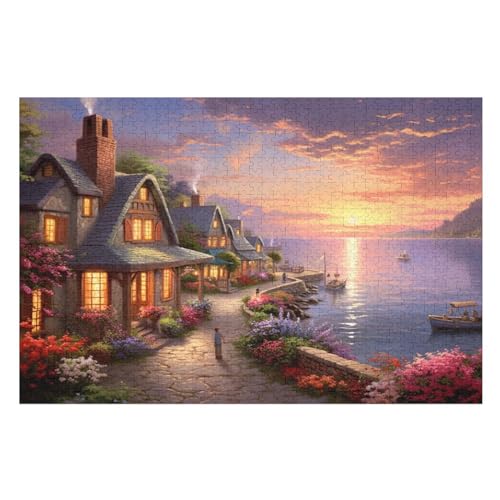 Puzzle Sonneset Over The Harbour Puzzles, 1000-teiliges Holzpuzzle, Geeignet Für Erwachsene Und Kinder Ab 12 Jahren, Tolles Geschenk （75×50cm） von LTTTT