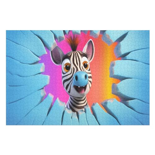 Puzzle Süßes Zebra, 1000 Puzzleteile Für Kinder, Holzpuzzles, Geeignet Für Erwachsene Lernspiel, （75×50cm） von LTTTT