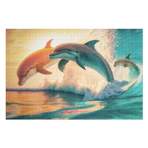 Puzzles Delphin, 1000 Teile, Puzzle Aus Holz Für Erwachsene Und Kinder Ab 12 Jahren, Lernspielzeug （75×50cm） von LTTTT